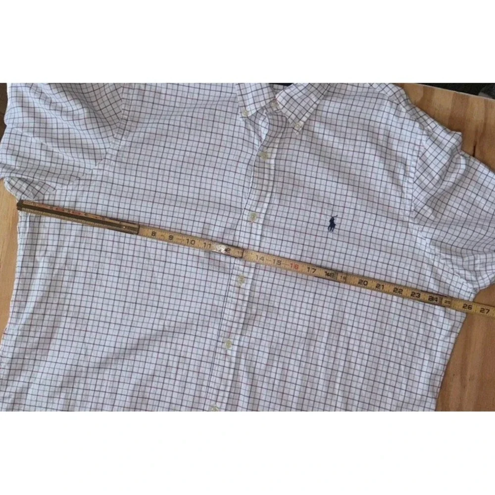 Polo Ralph Lauren Men's Long Sleeve‎ White Grid Check Button Down XL 100% Cotton